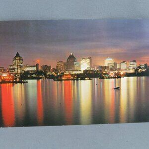 Vintage Postcard - Vancouver Skyline at Night - Natural Color Productions